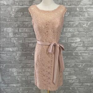 Mori Lee Lace Mini Dress in Soft Pink